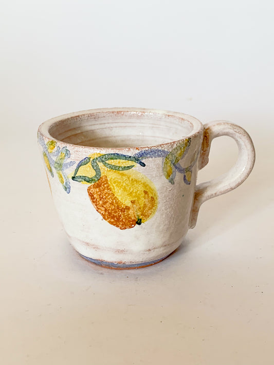 Hand Painted Lemons Studio Pottery mug, signed