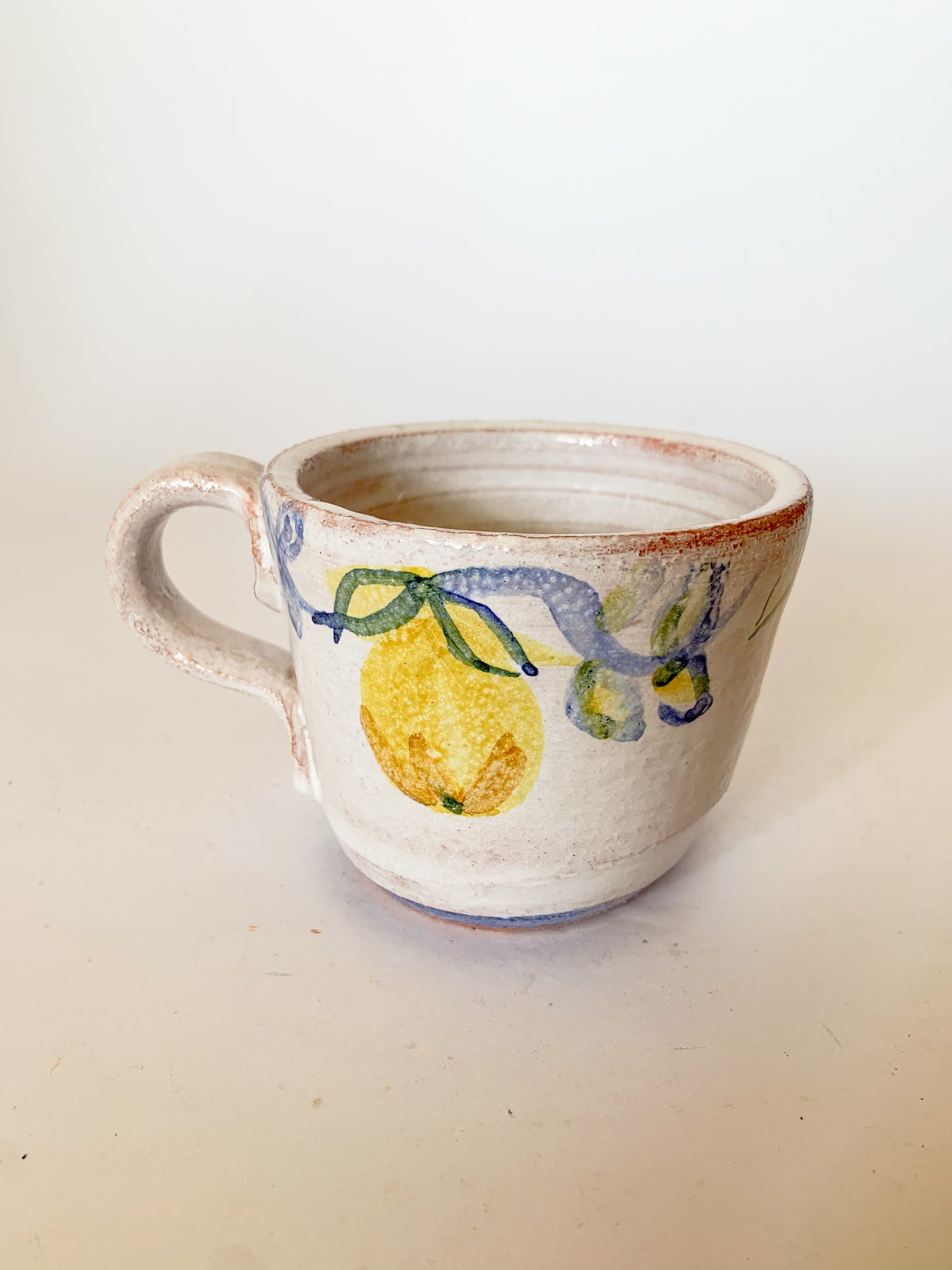 Hand Painted Lemons Studio Pottery mug, signed