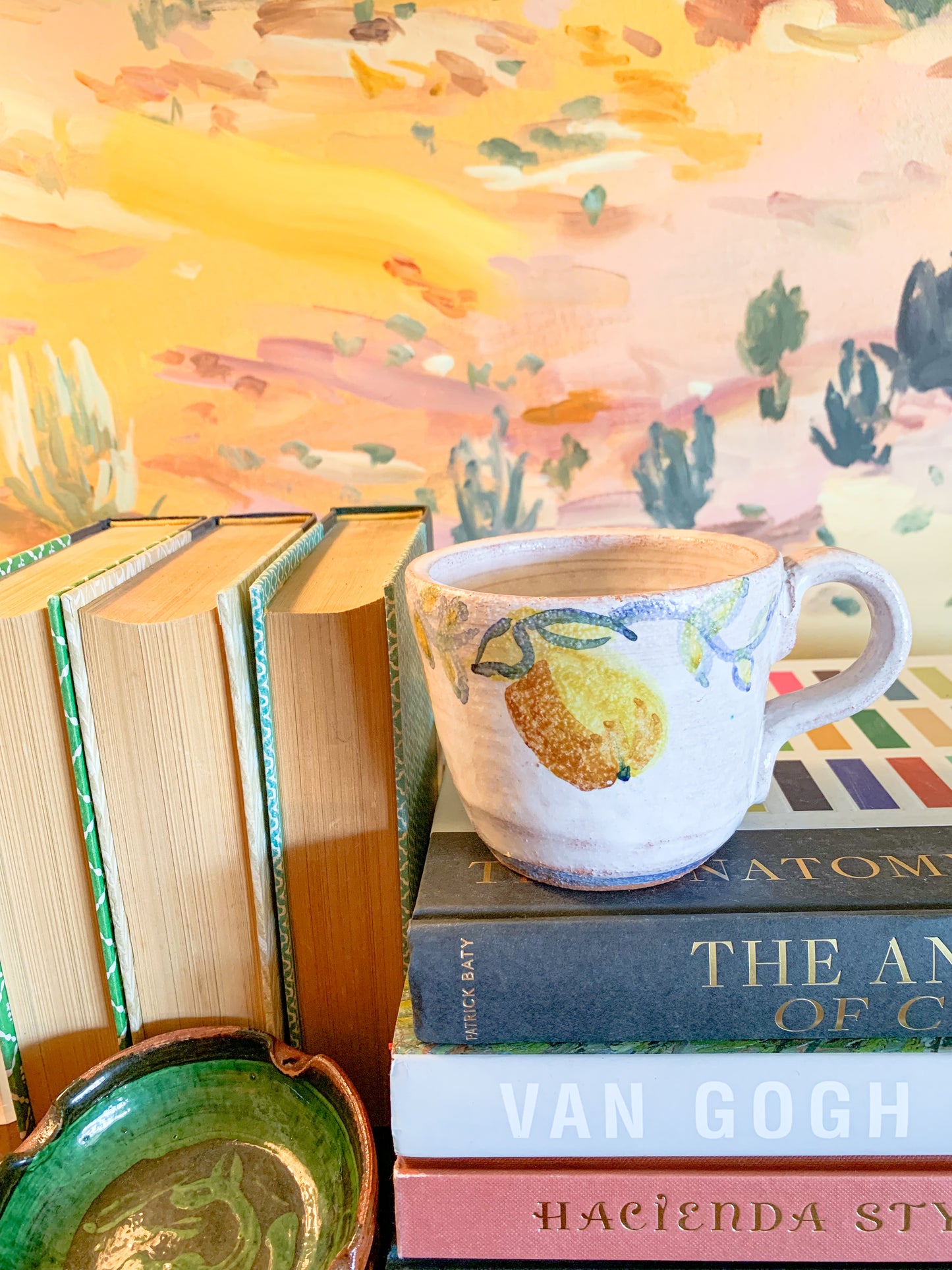 Hand Painted Lemons Studio Pottery mug, signed
