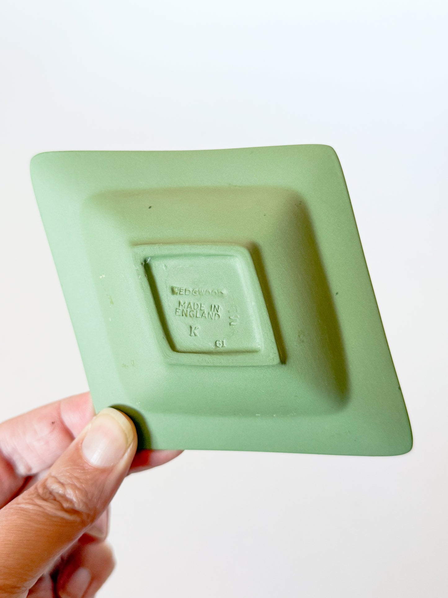 1960s Wedgwood Green Jasperware Diamond trinket dish