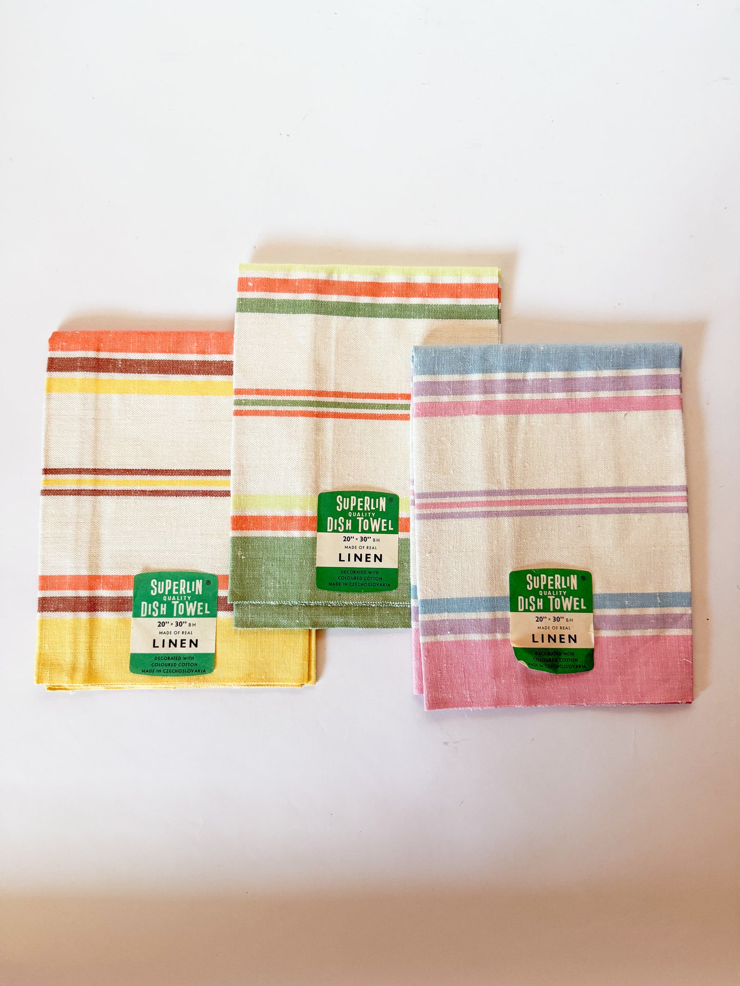 Vintage Linen Tea Towel - Butter Yellow, Rust, and Orange
