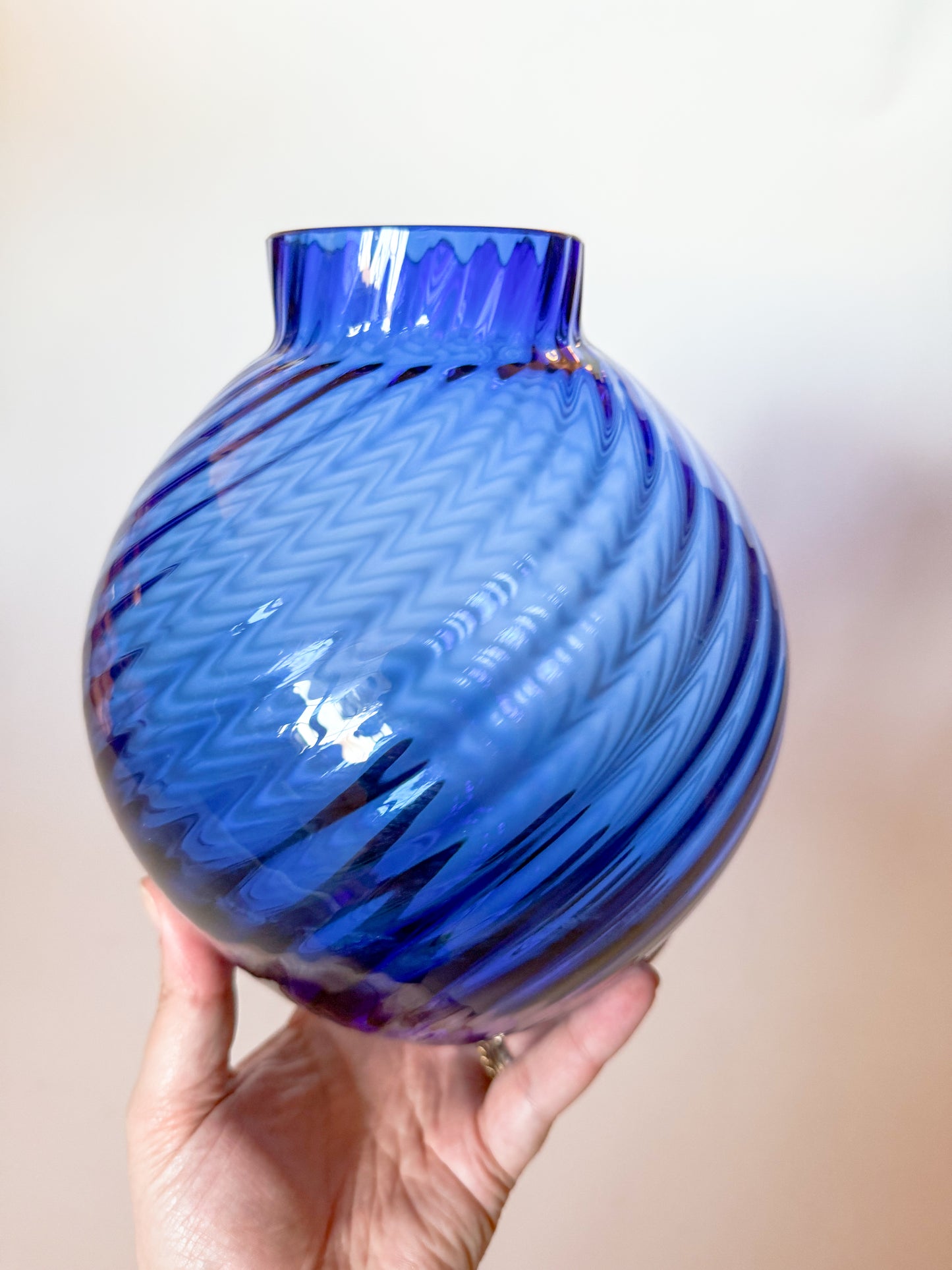 Vintage Tiffany & Co. Cobalt Blue Optic Blown Glass Vase, Signed
