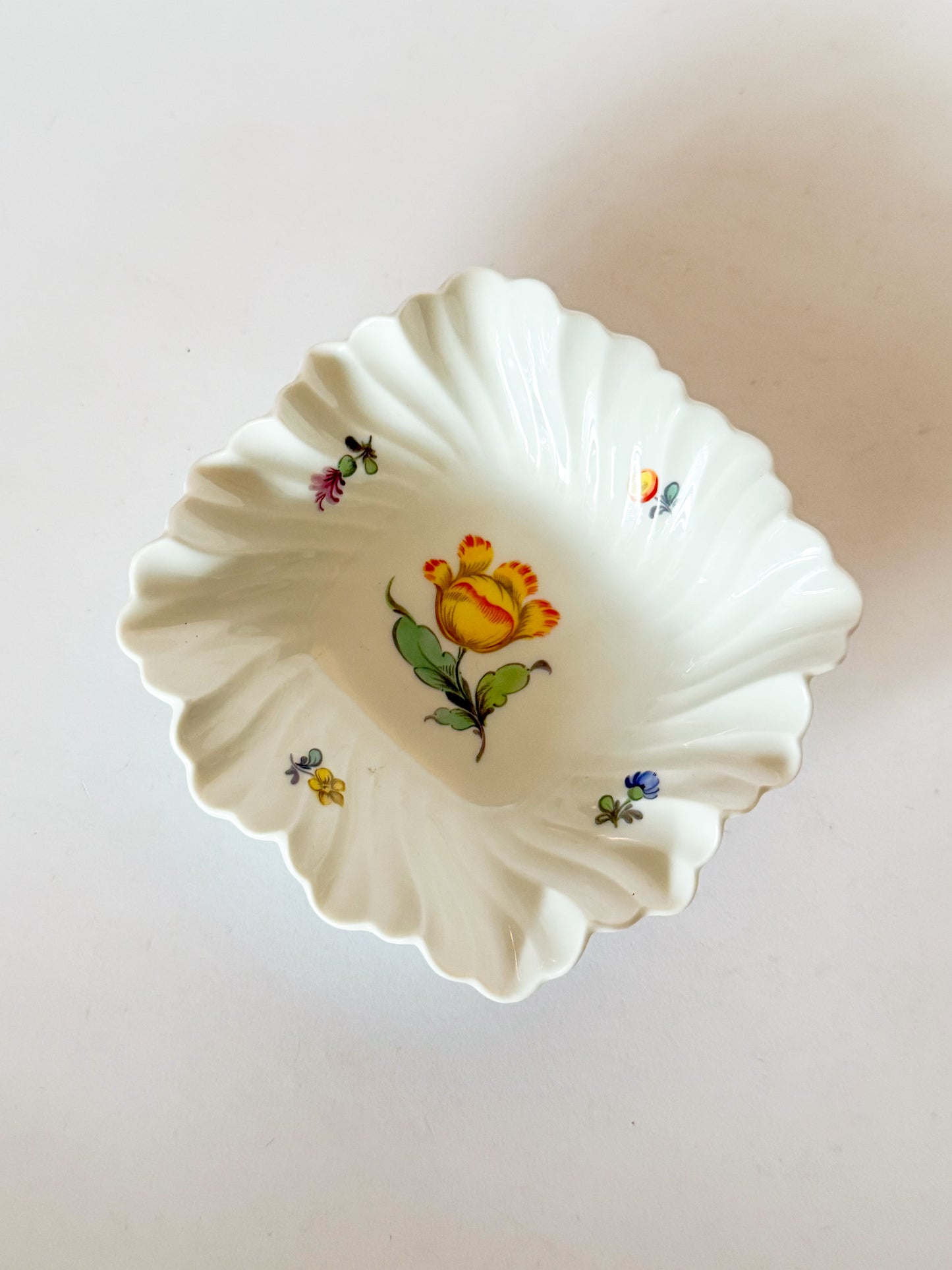 Vintage German Porcelain Ruffled Dish with flowers