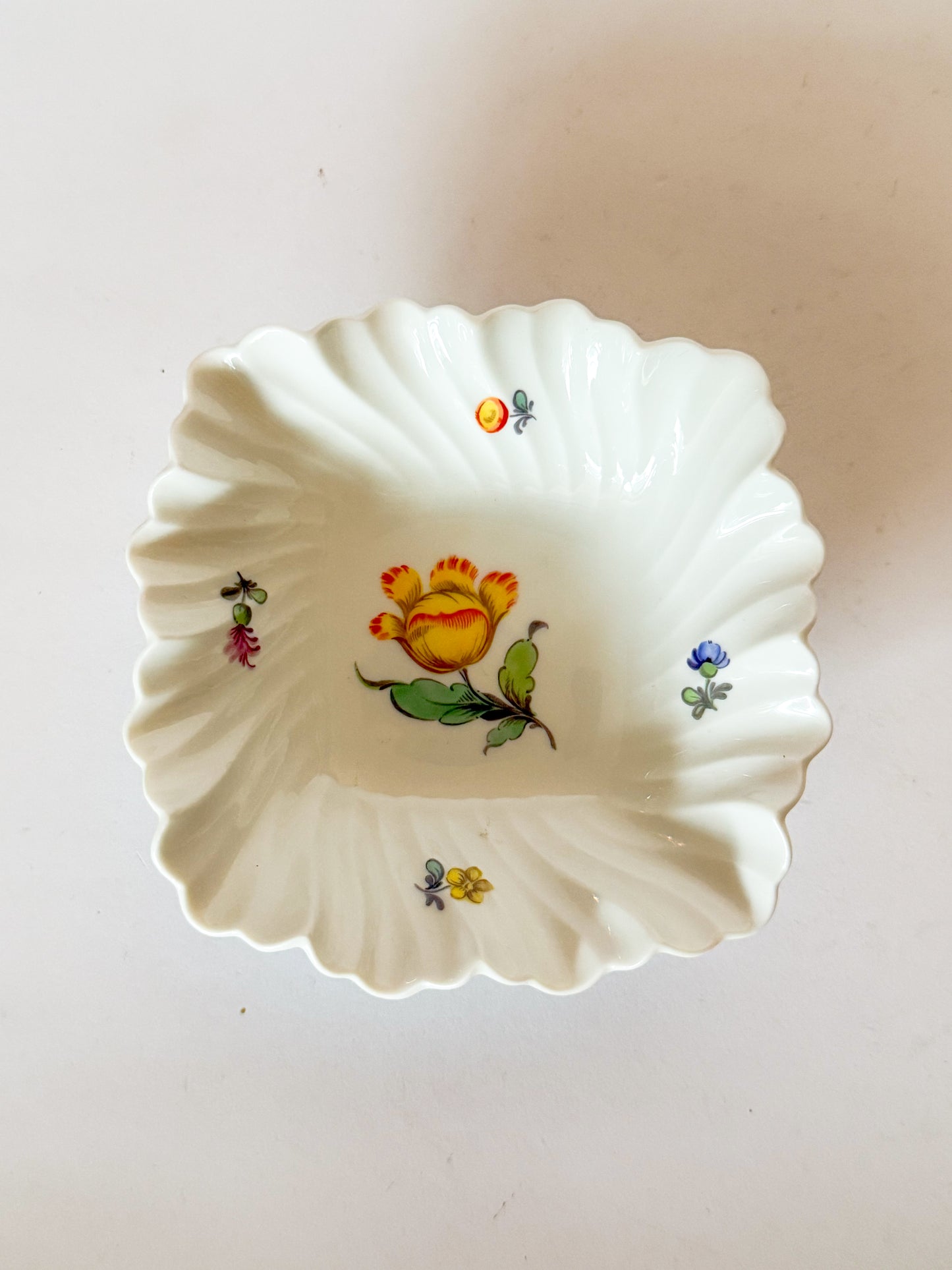 Vintage German Porcelain Ruffled Dish with flowers