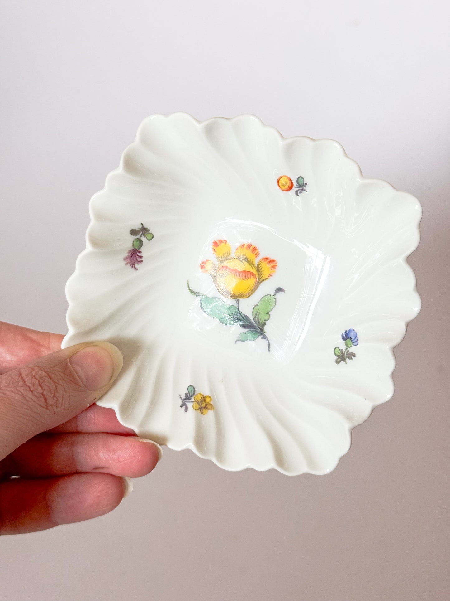 Vintage German Porcelain Ruffled Dish with flowers