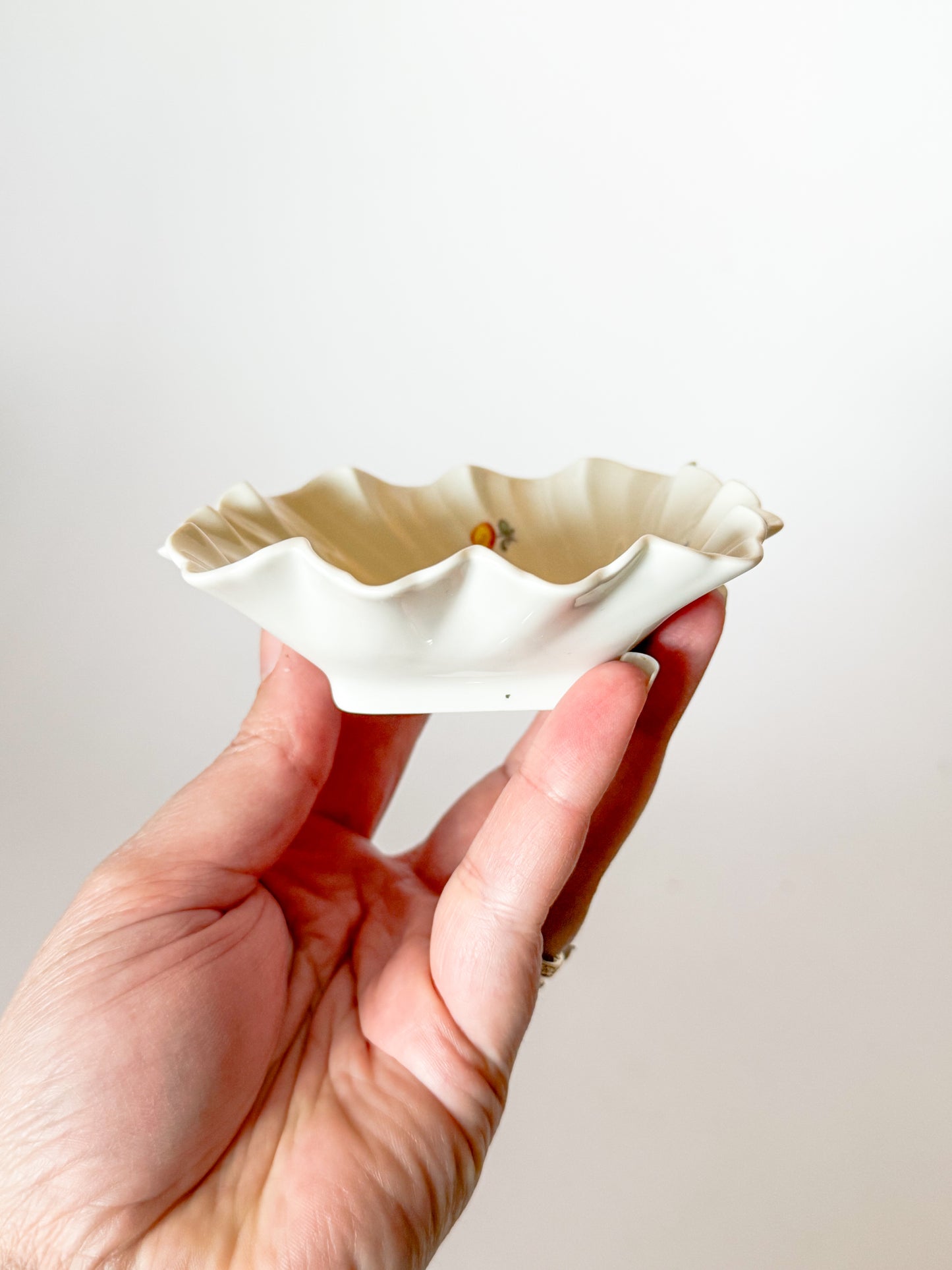 Vintage German Porcelain Ruffled Dish with flowers
