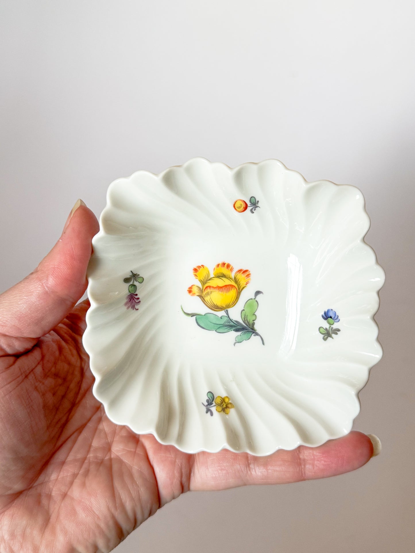 Vintage German Porcelain Ruffled Dish with flowers