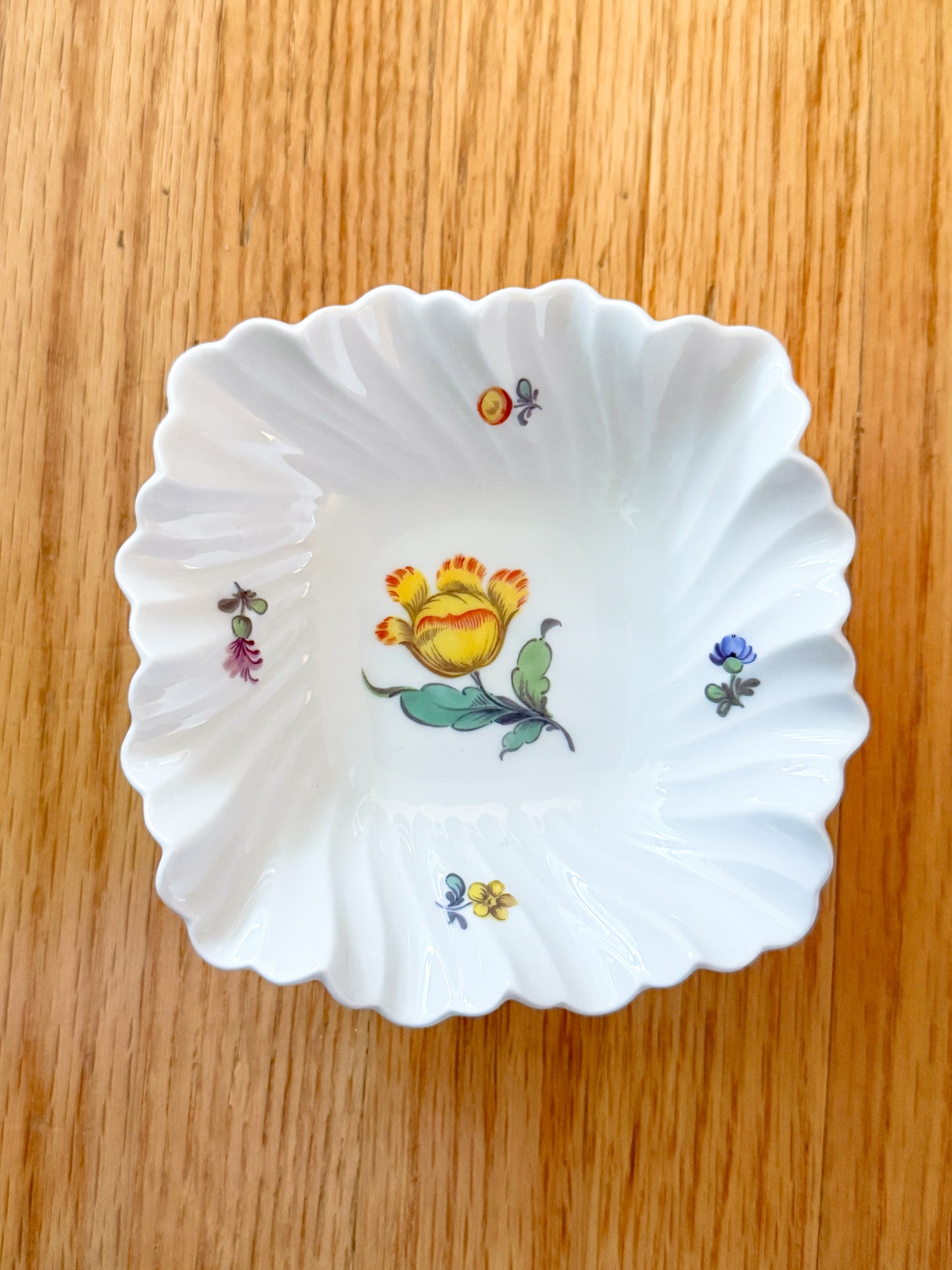 Vintage German Porcelain Ruffled Dish with flowers