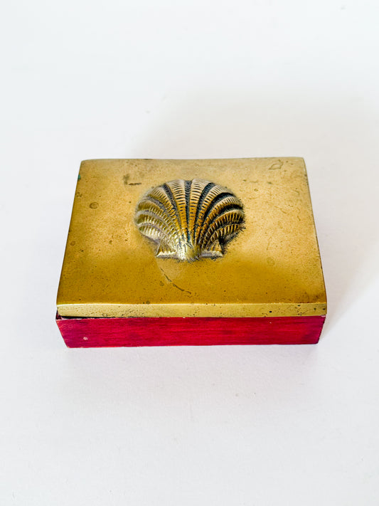 Vintage Brass Shell and Wood Box