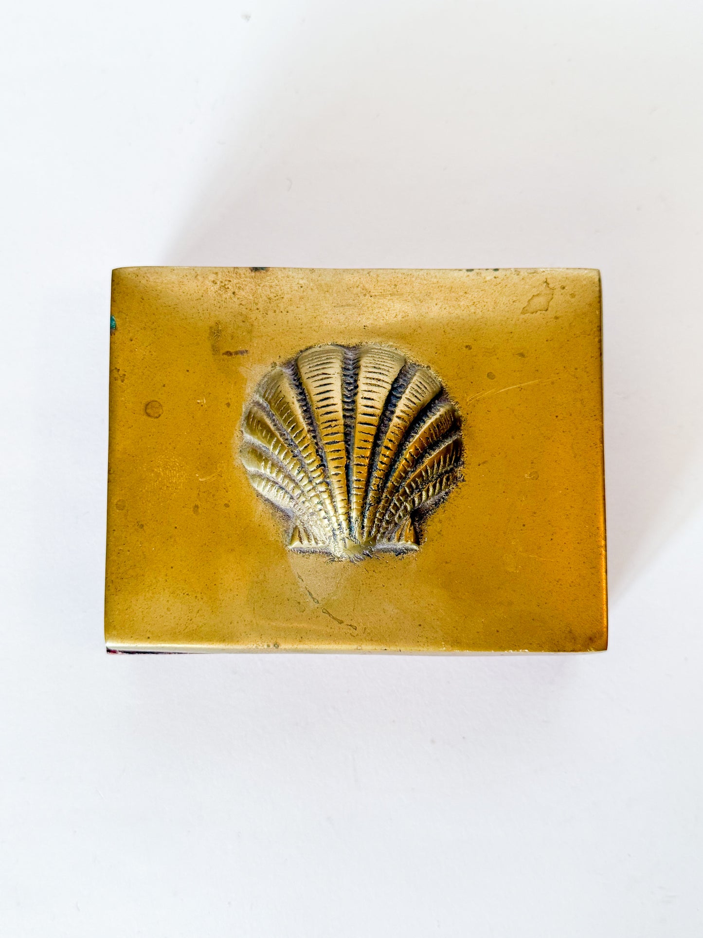 Vintage Brass Shell and Wood Box