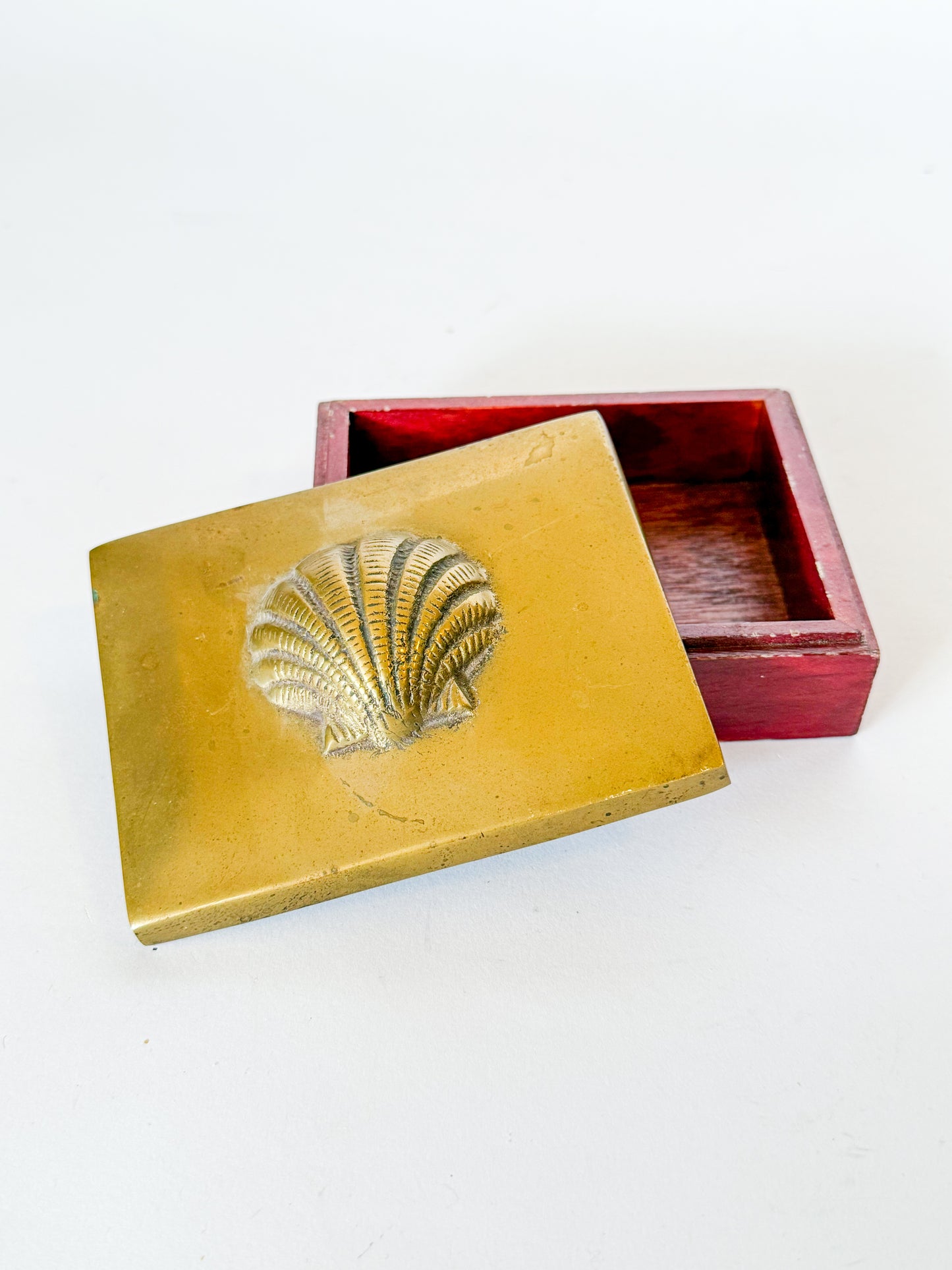 Vintage Brass Shell and Wood Box