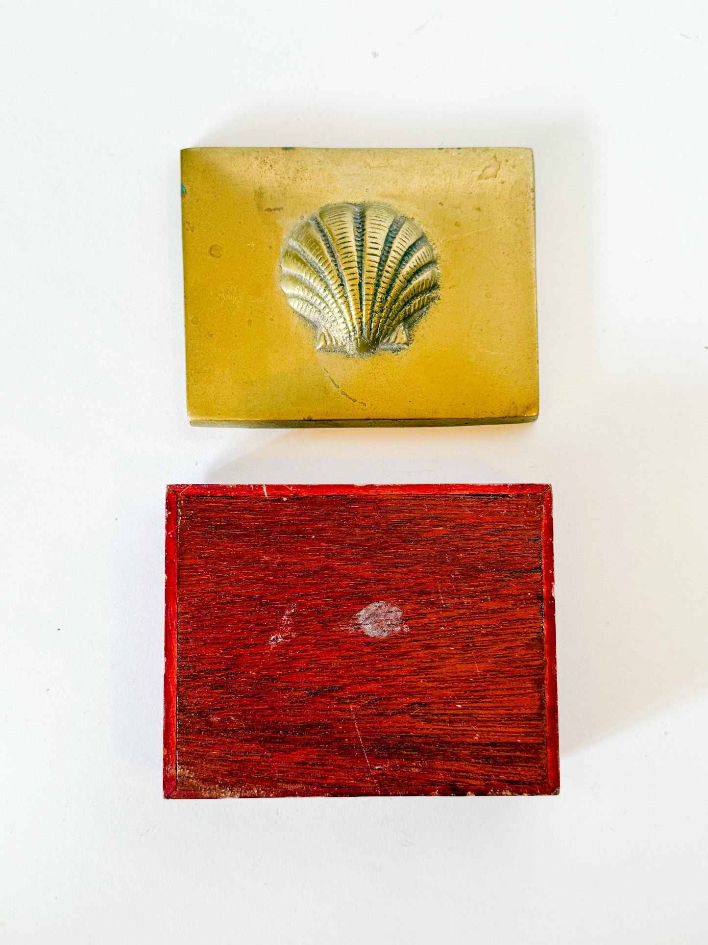 Vintage Brass Shell and Wood Box