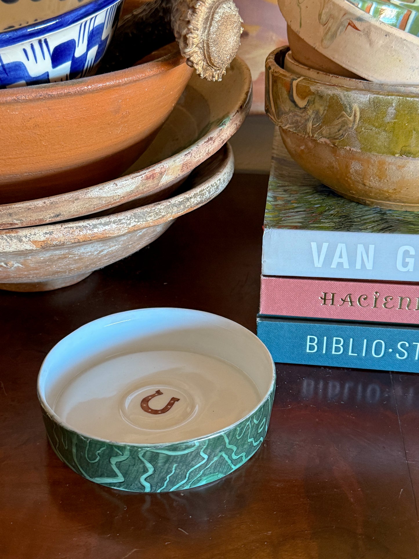 Horseshoe Marbled Hand Painted Porcelain Trinket Dish
