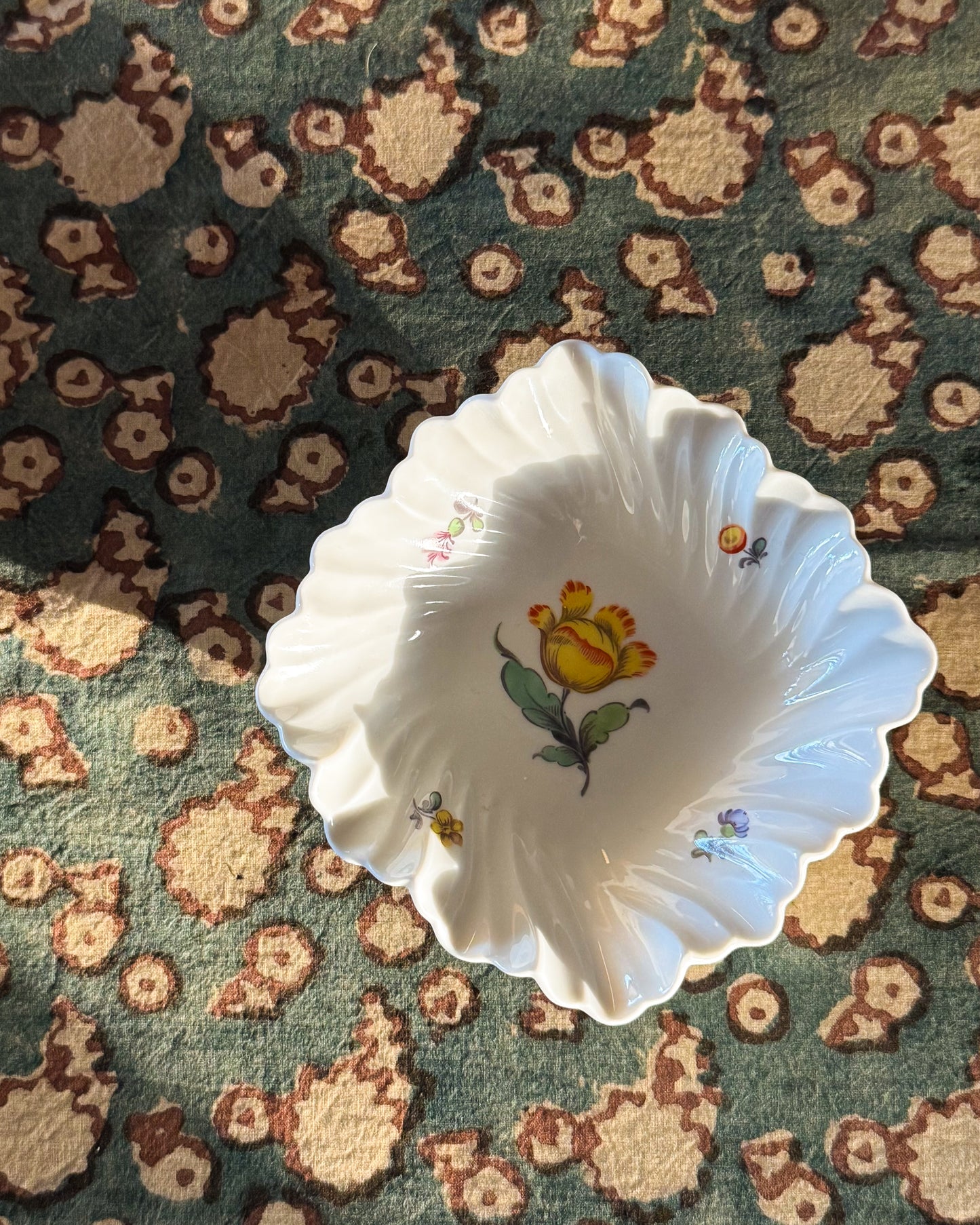 Vintage German Porcelain Ruffled Dish with flowers