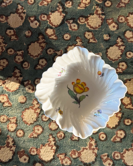 Vintage German Porcelain Ruffled Dish with flowers