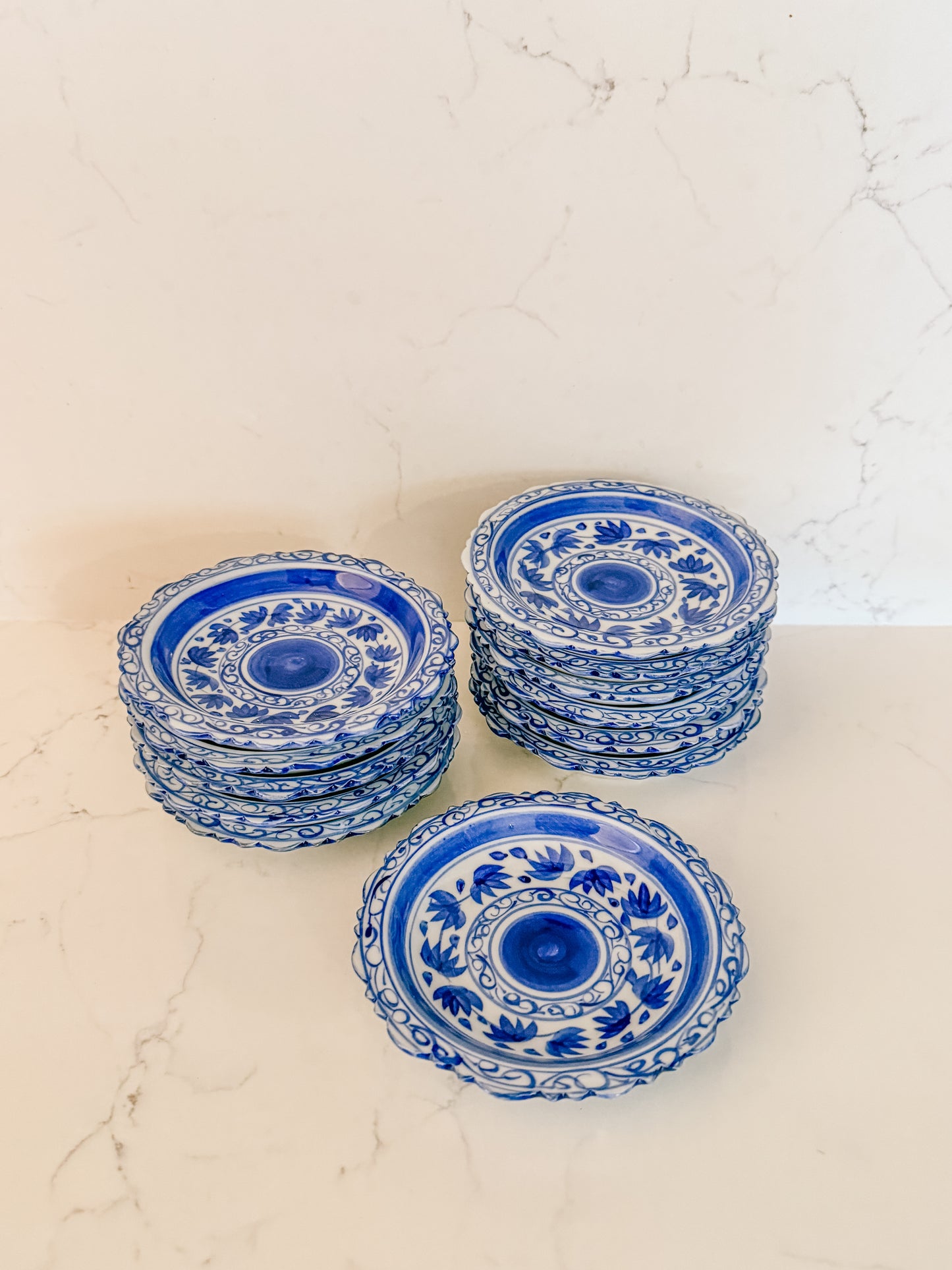 Vintage Blue and White Porcelain Coasters/Small Dishes, Sets of 4