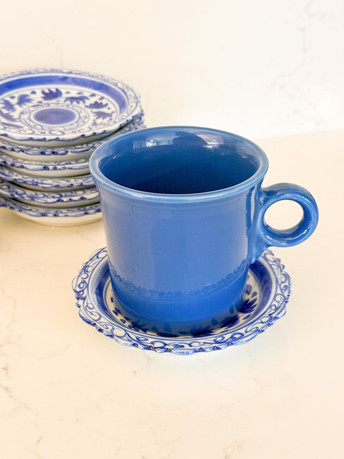 Vintage Blue and White Porcelain Coasters/Small Dishes, Sets of 4