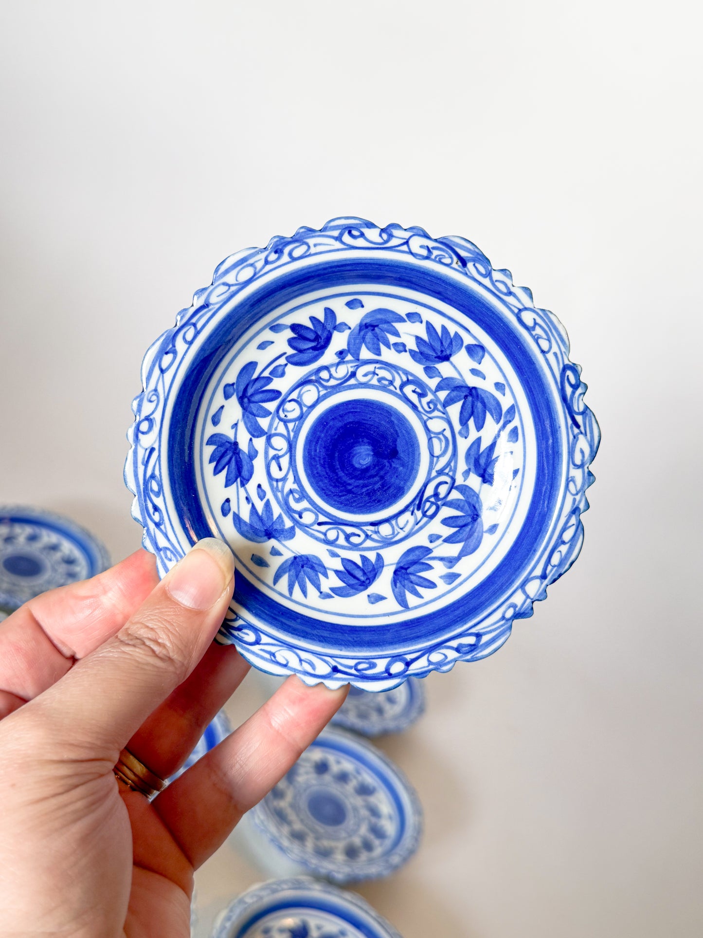 Vintage Blue and White Porcelain Coasters/Small Dishes, Sets of 4