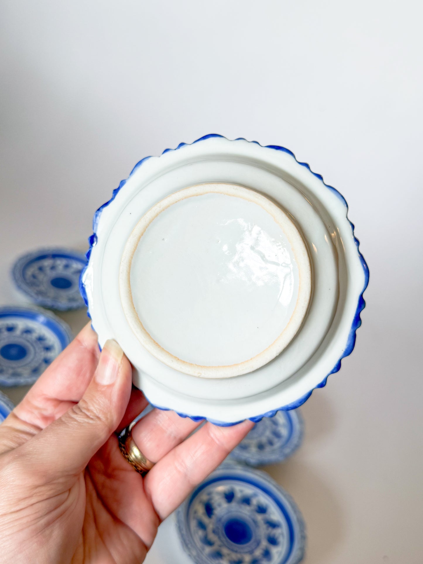 Vintage Blue and White Porcelain Coasters/Small Dishes, Sets of 4
