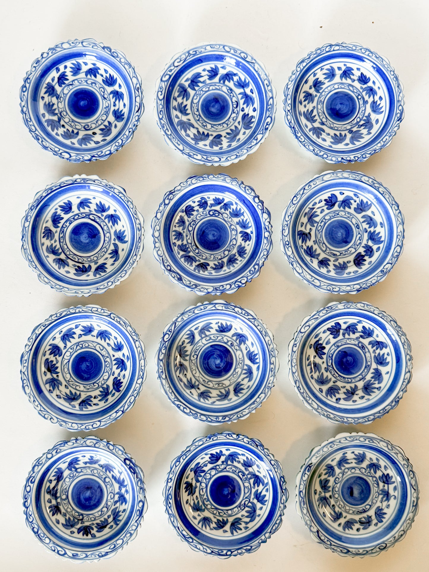 Vintage Blue and White Porcelain Coasters/Small Dishes, Sets of 4