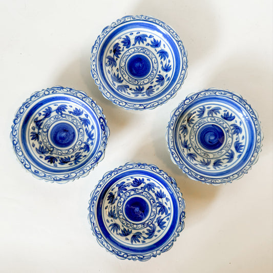 Vintage Blue and White Porcelain Coasters/Small Dishes, Sets of 4