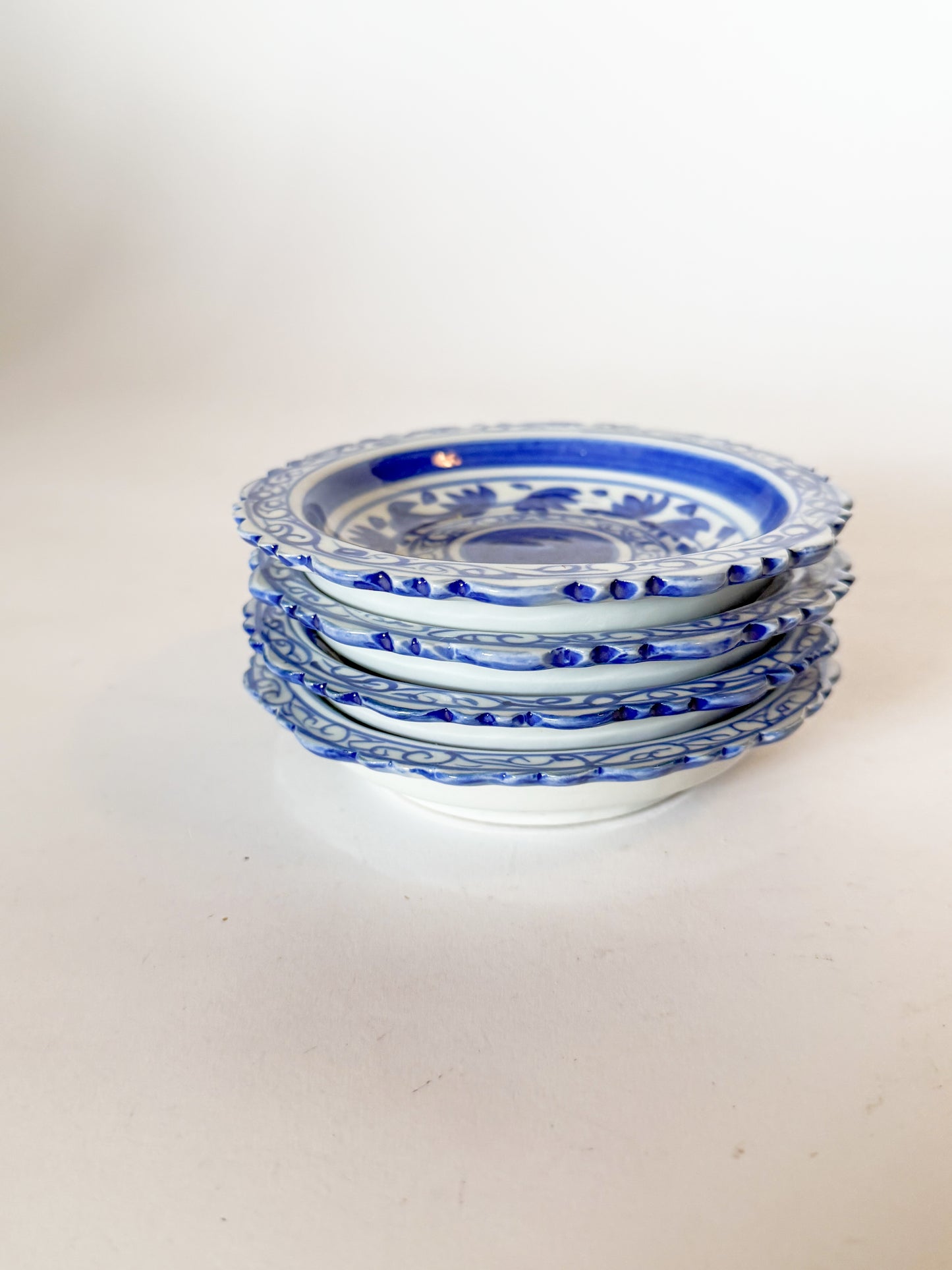 Vintage Blue and White Porcelain Coasters/Small Dishes, Sets of 4
