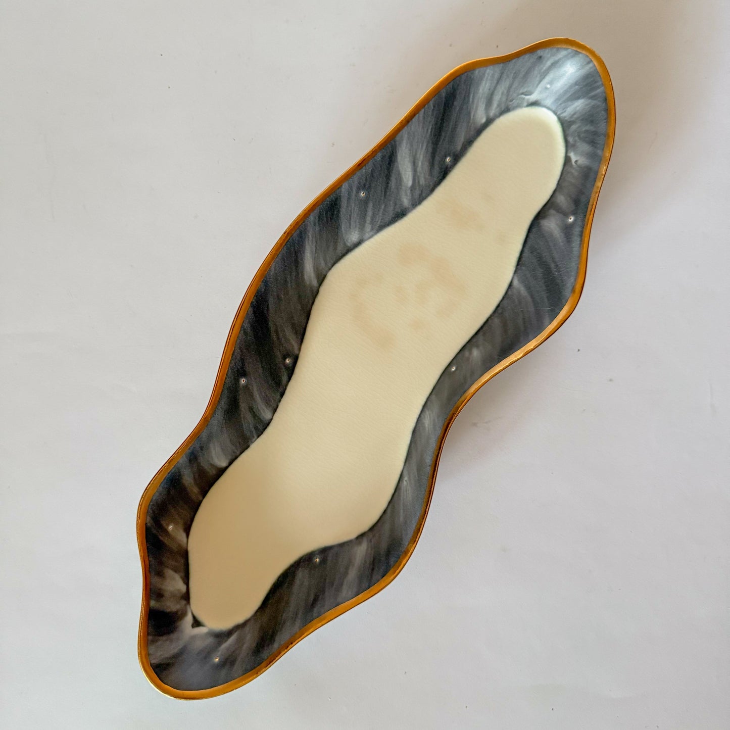 Vintage Squiggle Studio Pottery Dish with Gilt Detail