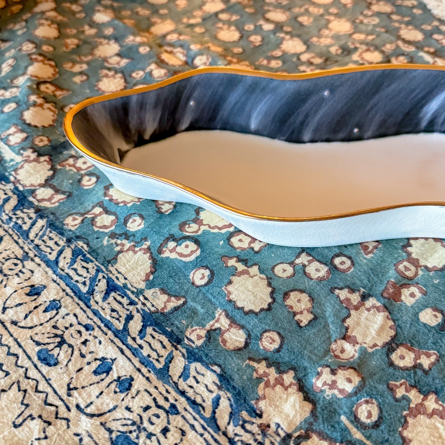 Vintage Squiggle Studio Pottery Dish with Gilt Detail