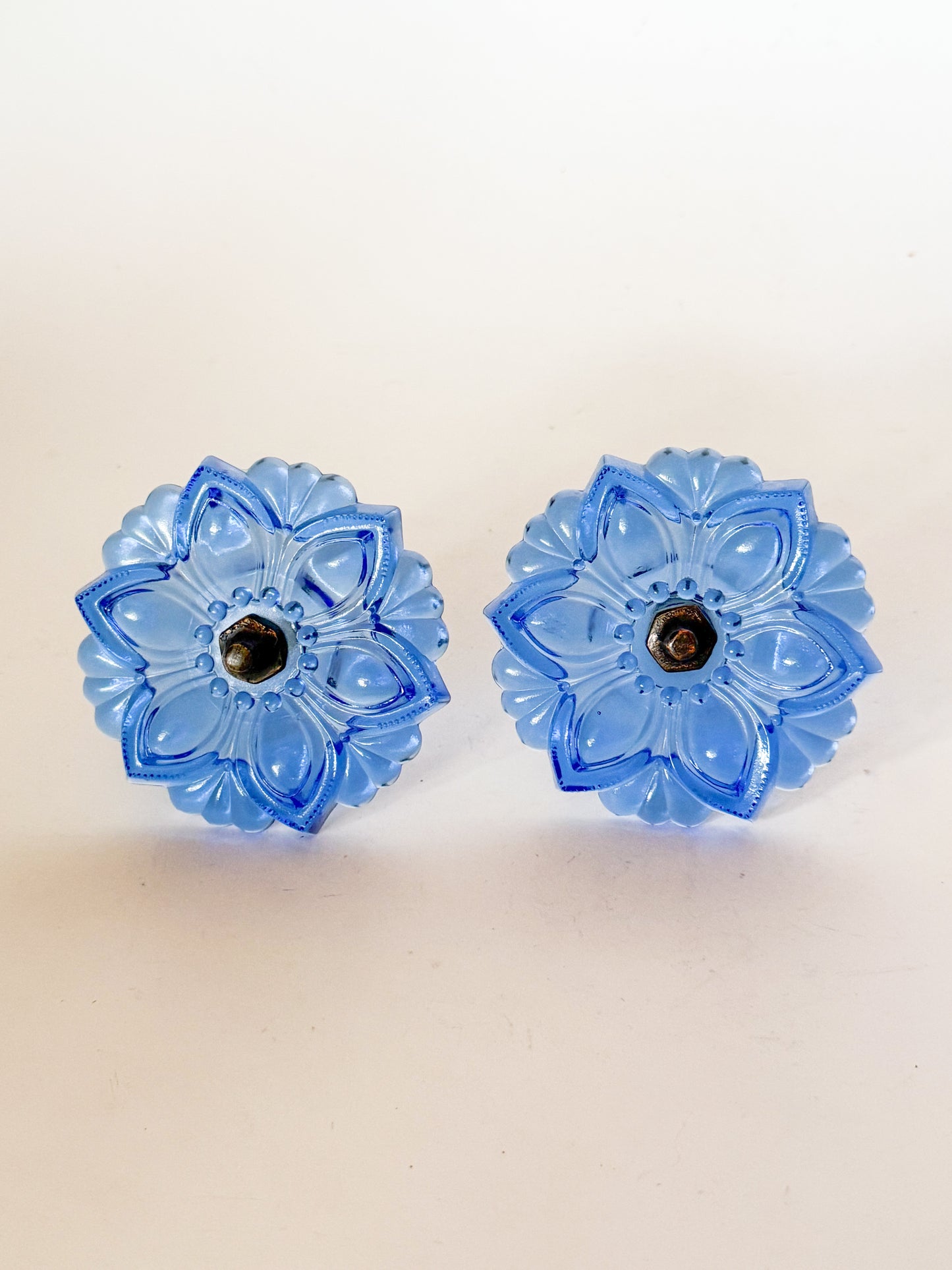 Vintage Style Blue Sandwich Glass Curtain Holdbacks