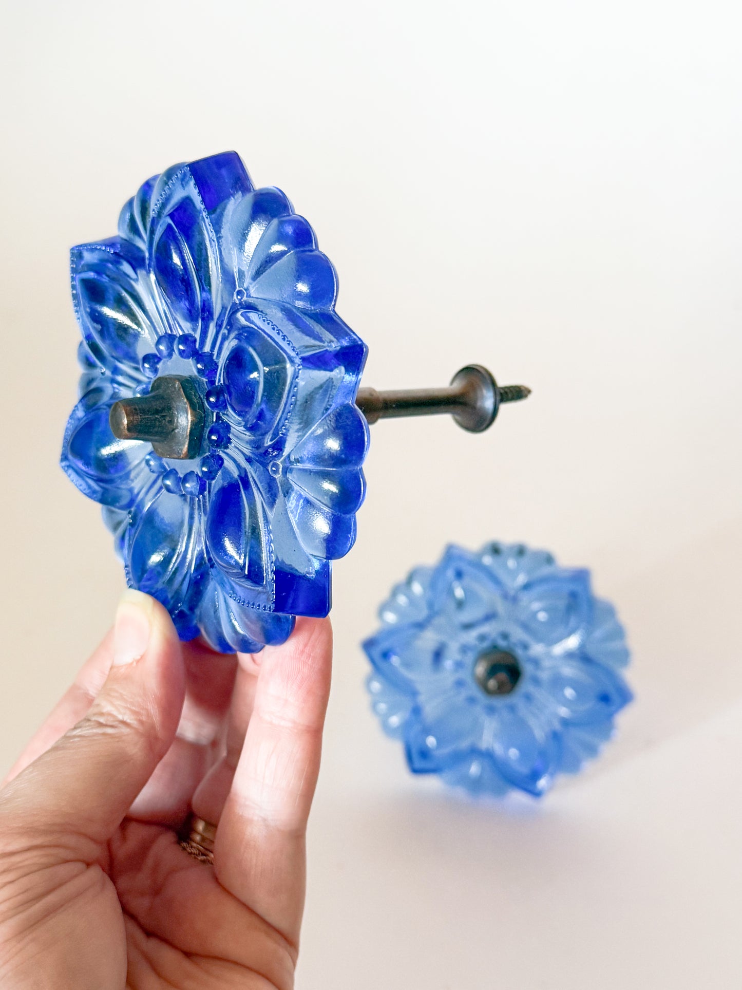 Vintage Style Blue Sandwich Glass Curtain Holdbacks