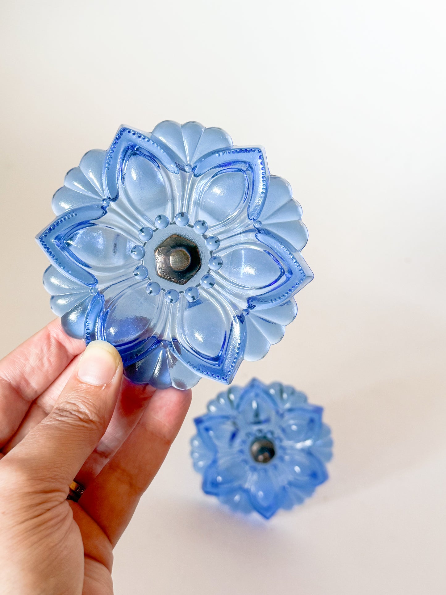 Vintage Style Blue Sandwich Glass Curtain Holdbacks
