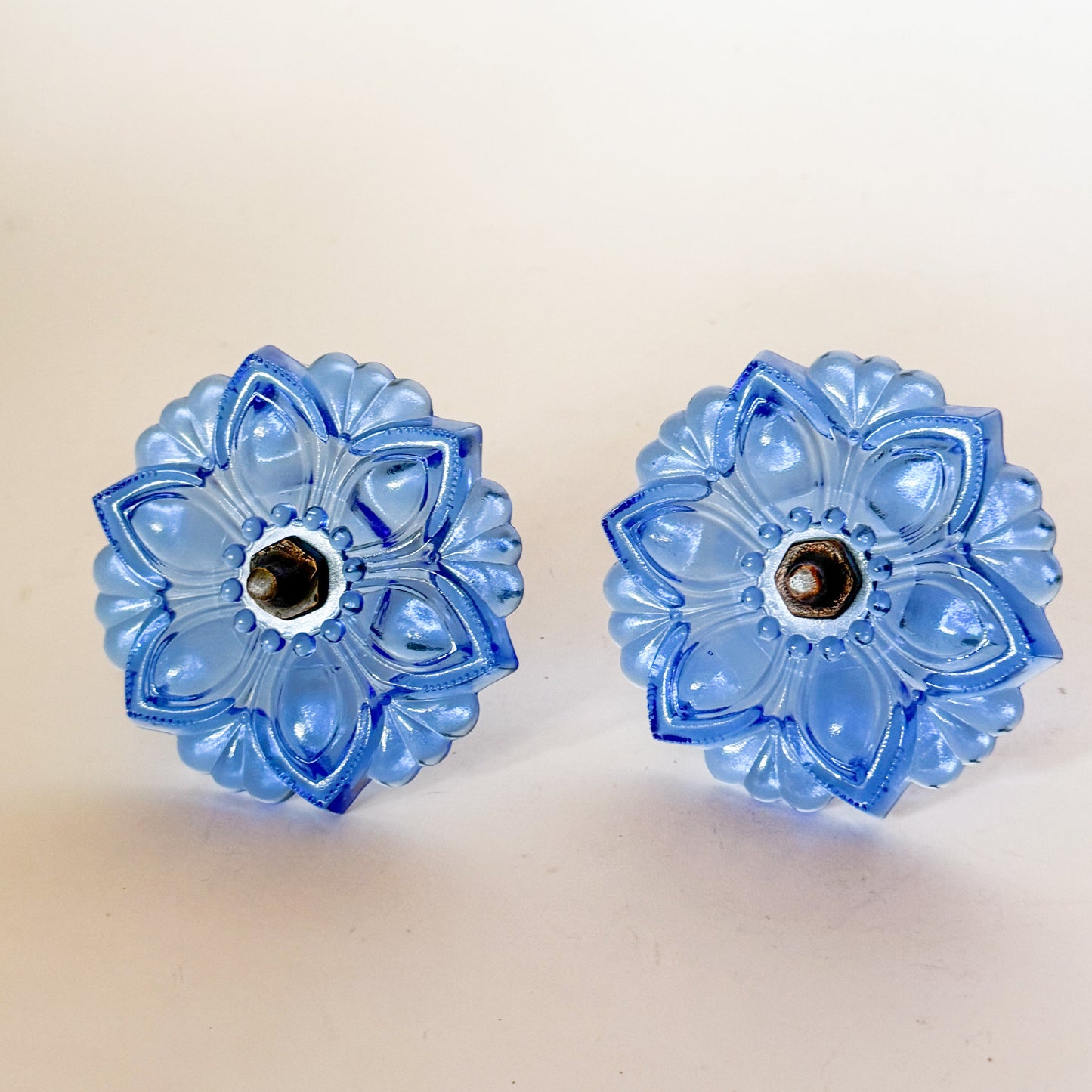 Vintage Style Blue Sandwich Glass Curtain Holdbacks