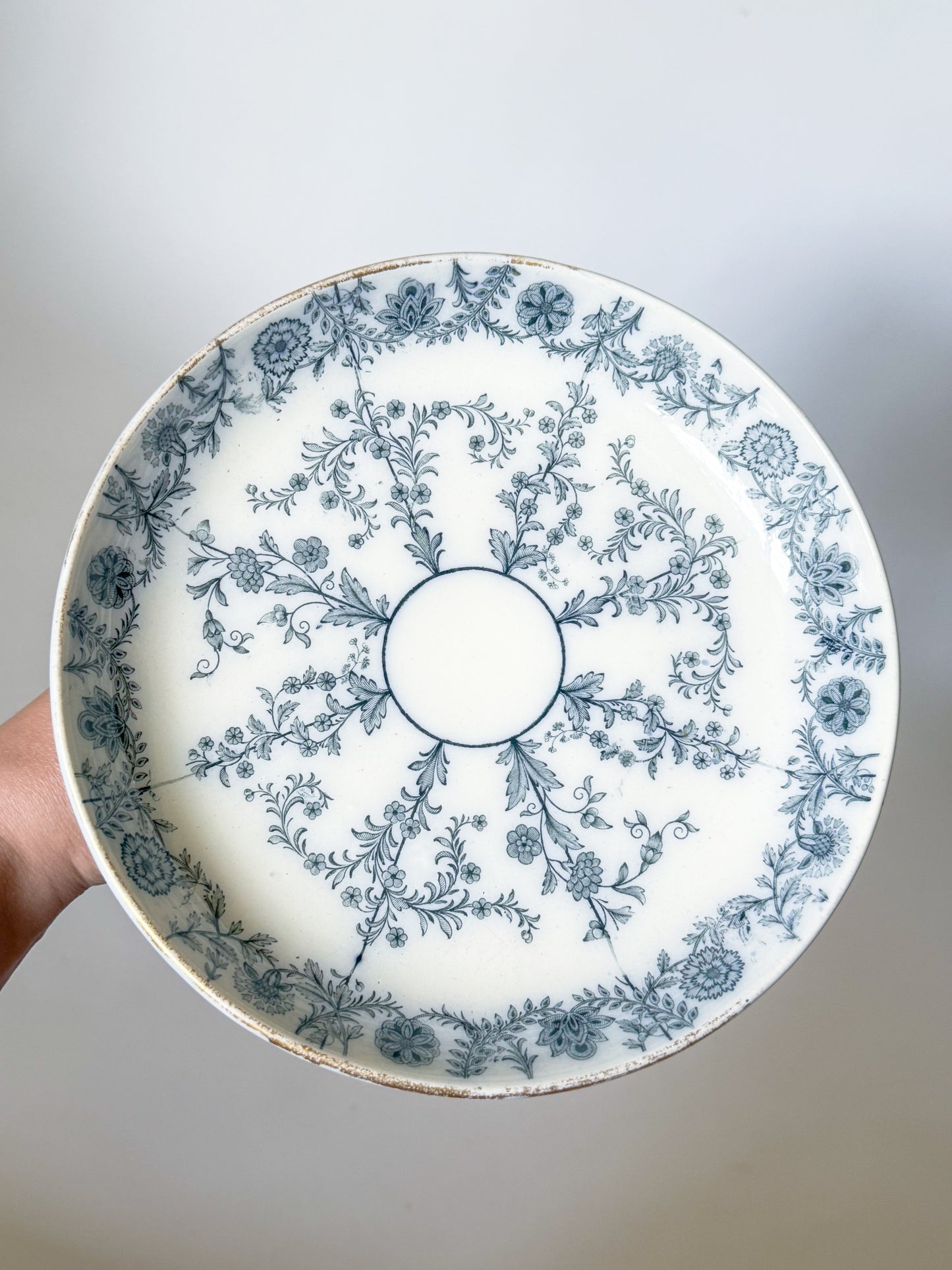 Antique Spode Copeland Blue and White Transferware Compote, Gray Delhi Pattern, c. 1879