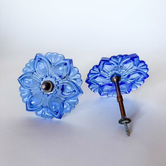 Vintage Style Blue Sandwich Glass Curtain Holdbacks