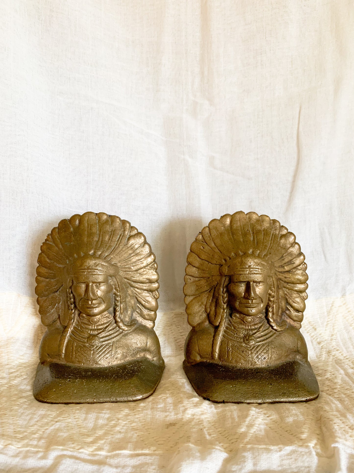 Vintage Cast Bronze Native American Chief Bookends - a Pair