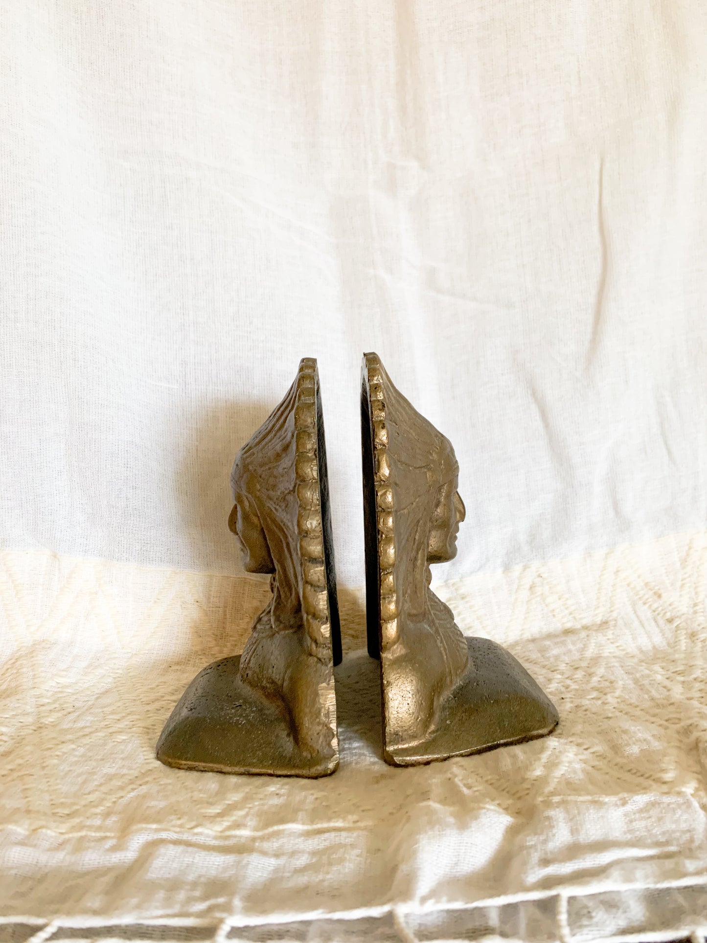 Vintage Cast Bronze Native American Chief Bookends - a Pair