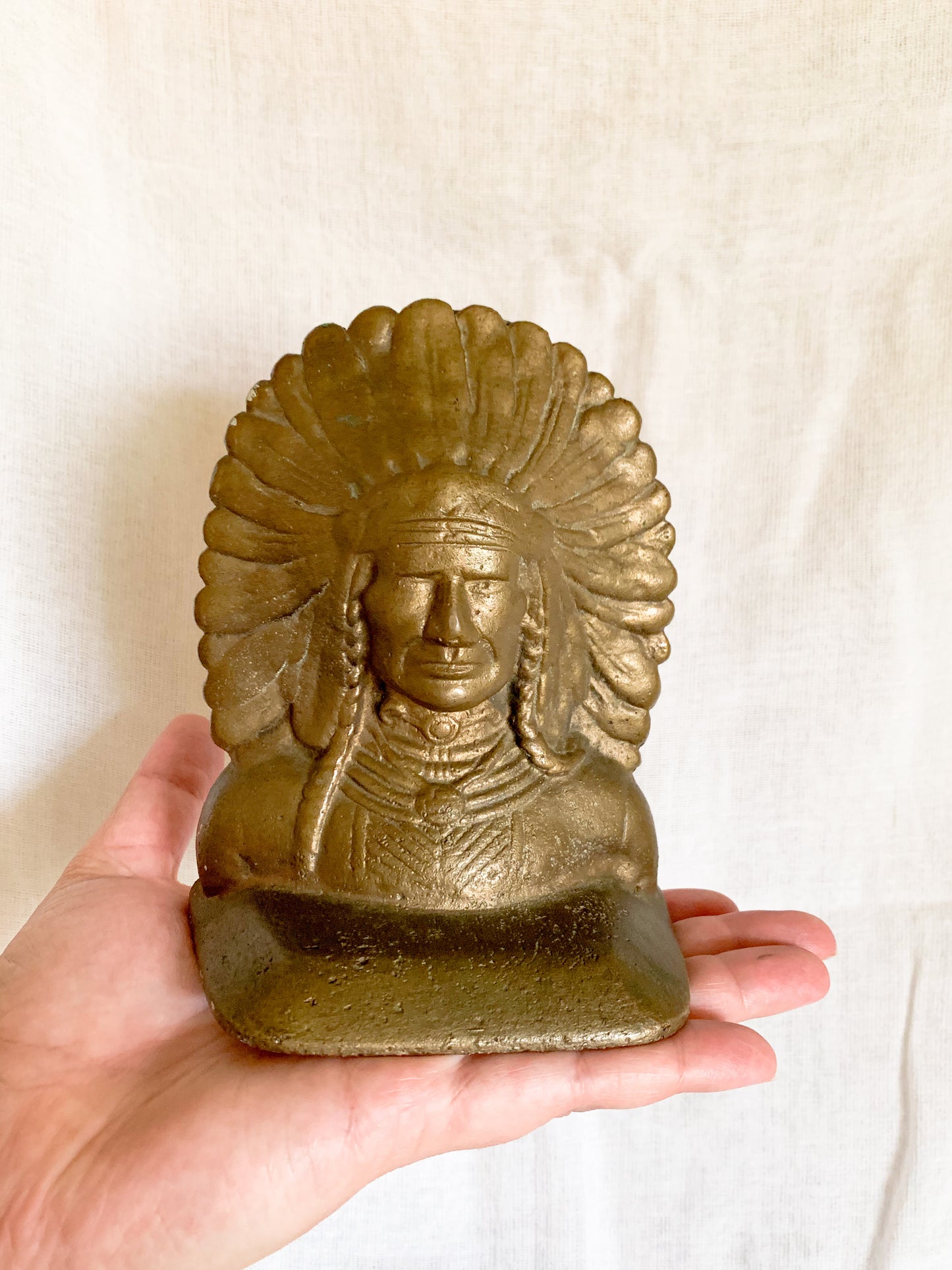 Vintage Cast Bronze Native American Chief Bookends - a Pair