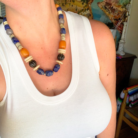 Blue and Amber Statement Necklace