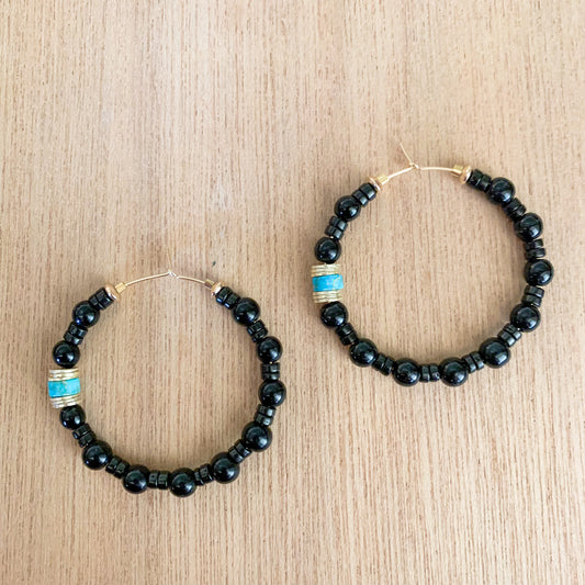 Black and Turquoise Hoops
