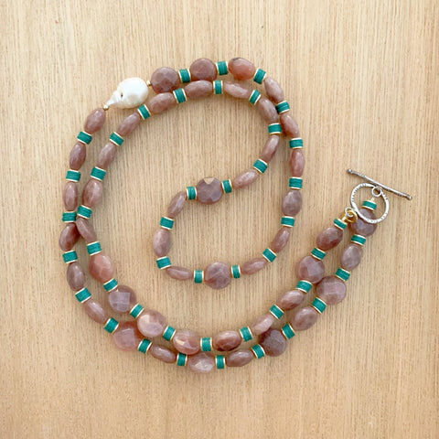Baroque Pearlies: Earthy Brown and Green Necklace