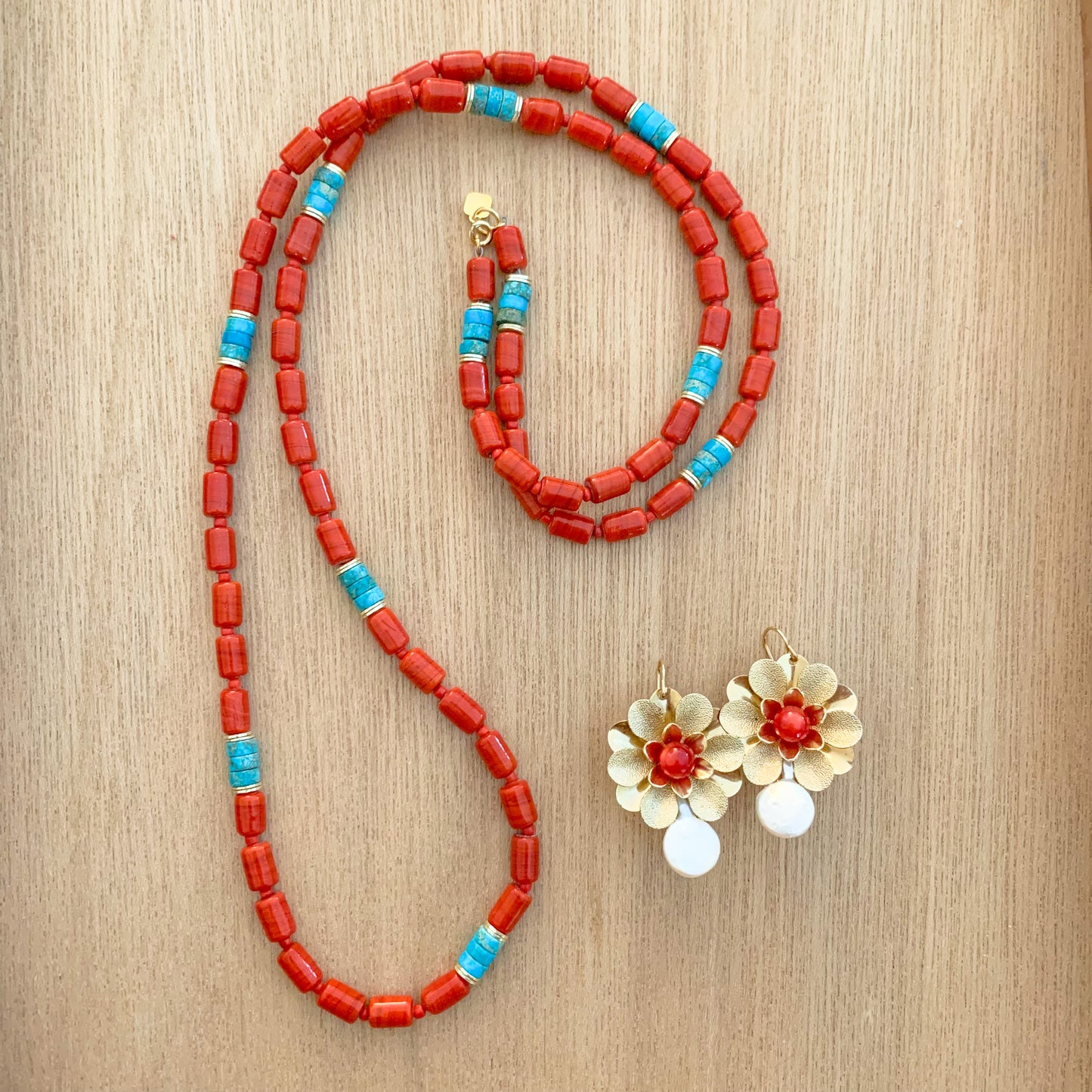 Delicate Red and Turquoise Necklace