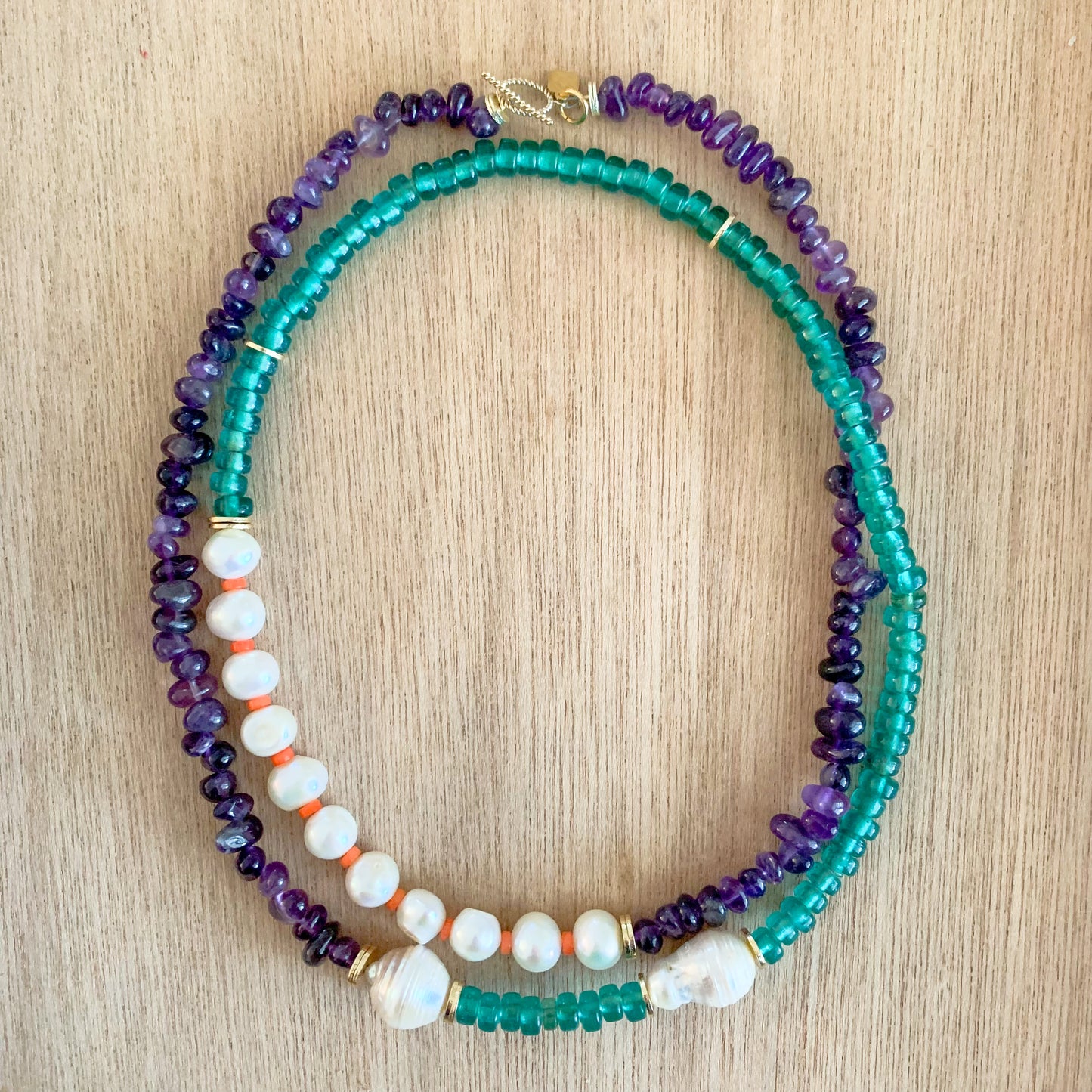Baroque Pearlies: Amethyst and Green Necklace