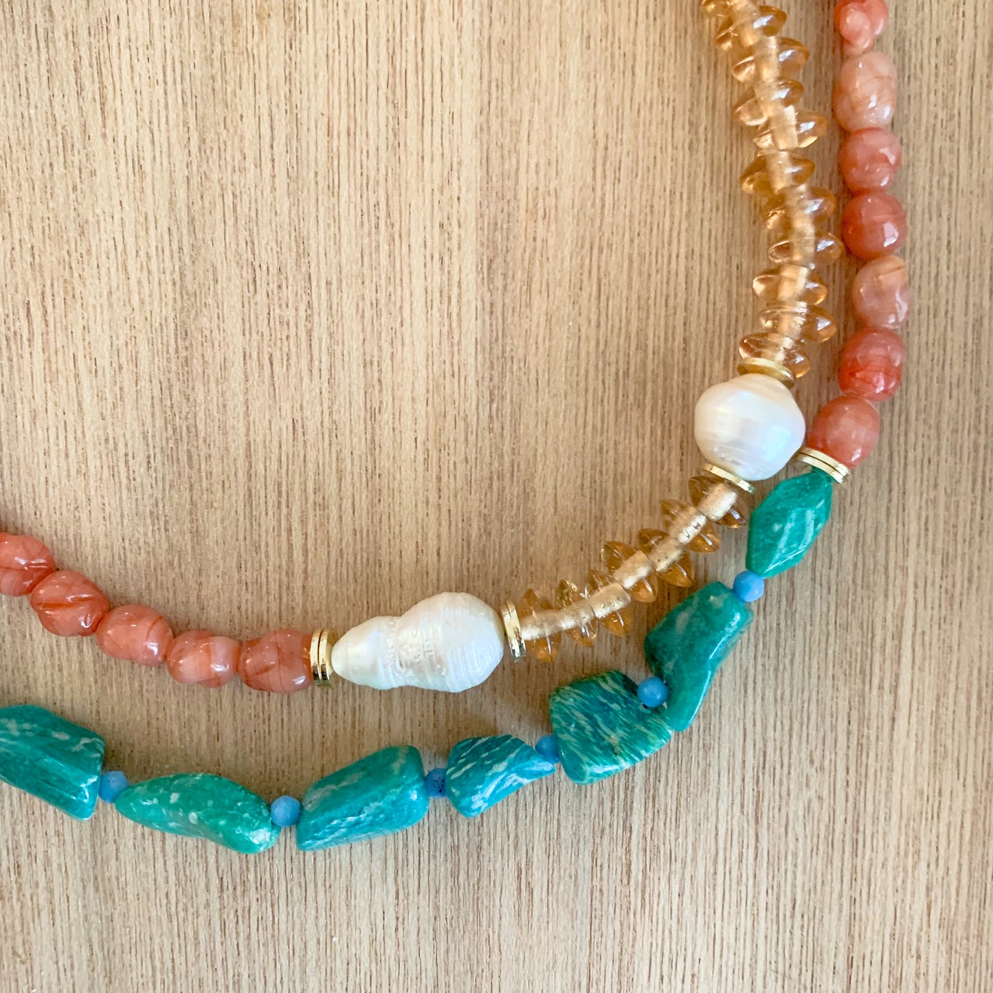 Baroque Pearlies: Amazonite and Blush Necklace