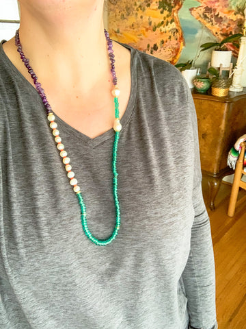 Baroque Pearlies: Amethyst and Green Necklace