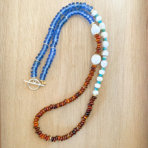 Baroque Pearlies: Blue and Rust Necklace