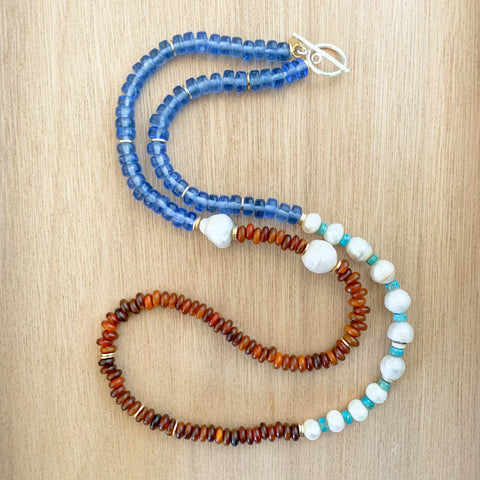 Baroque Pearlies: Blue and Rust Necklace