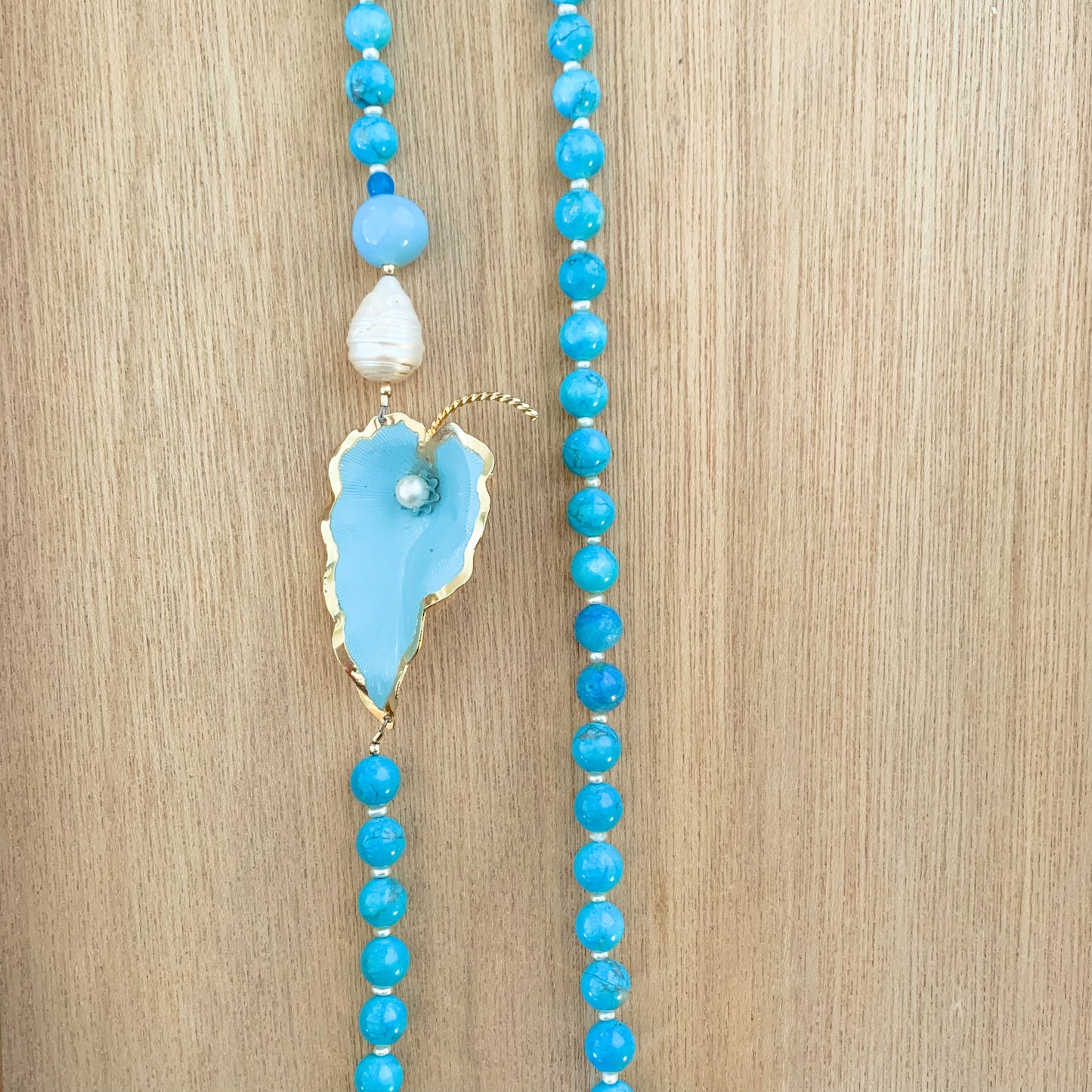 Baroque Pearlies: Blue Leaf Necklace